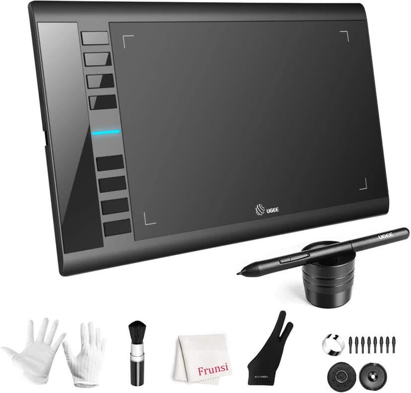Graphics Drawing Tablet, UGEE M708 10 x 6 inch Large Drawing Tablet with 8 Hot Keys, Passive Stylus of 16384 Levels Pressure, UGEE M708 Graphics Tablet for Paint, Design, Art Creation Sketch