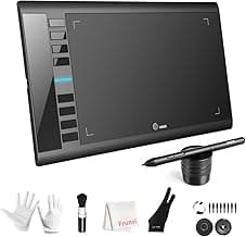 Graphics Drawing Tablet, UGEE M708 10 x 6 inch Large Drawing Tablet with 8 Hot Keys, Passive Stylus of 16384 Levels Pressure, UGEE M708 Graphics Tablet for Paint, Design, Art Creation Sketch