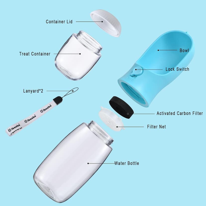 Feeding & Hydration | Travel Water Bowl | Portable Pet Dispenser | Dog Gifts | Puppy Essentials | for Hiking Camping Beach Cibaabo Dog Water Bottle Portable with Food Container & Filter for Travel B09F5ZYV7M
