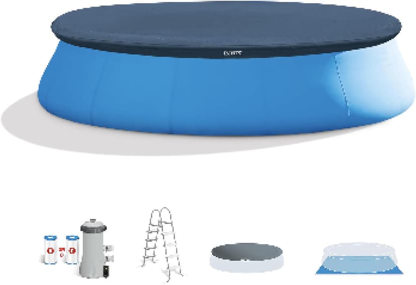 Intex 28167EH Easy Set Inflatable Swimming Pool Set: 15ft x 48in – Includes 1000 GPH Cartridge Filter Pump – Removable Ladder – Pool Cover – Ground