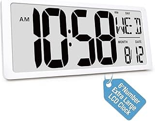 Large Digital (6" Numbers) Wall Clock Battery Operated, 18.4" Walll Clock Display with Day, Date & Temperature, Large Wall Clock for Bedroom, Livingroom, Office