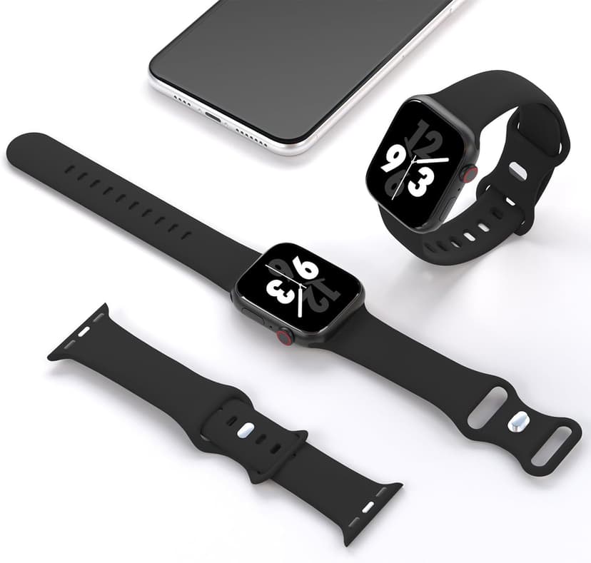 Sport Band Compatible with Apple Watch 38mm 40mm 41mm 42mm 44mm 45mm 46mm 49mm, Replacement Soft Silicone Strap Wristbands for iWatch Series 10/9/8/7/6/5/4/3/2/1 Ultra SE Women Men, Black