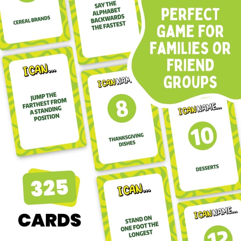 I Can Name... | Fast-Paced Family Party Game of Bidding & Brainpower | Hilarious Card Game Night, Party Game for Teens, and Adults, for Groups and Gatherings | 325 Fun Challenge Cards