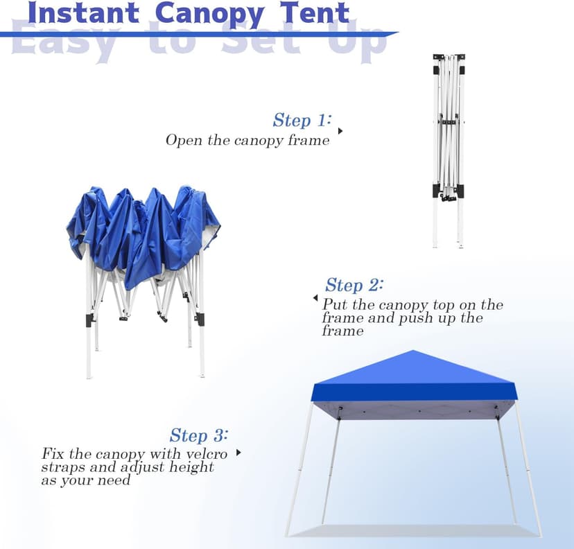 Oneofics Canopy Tent, 10X10 FT Pop Up Canopy Outdoor Instant Tent Slant Legs with Carrying Bag, Portable Gazebo Shelter for Patio Deck Garden and Beach - 8X8 FT Canopy Cover, Blue