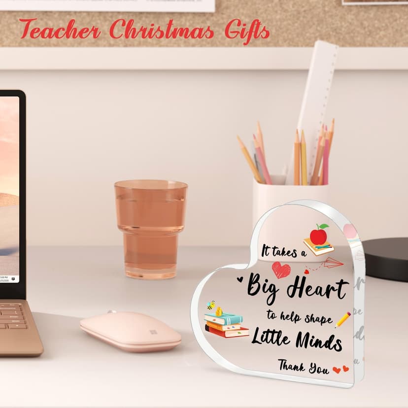 Teacher Valentine Gift, Valentines Day Gifts for Teachers - Acrylic Heart Shape Teachers Plaque 4×4 in, Teacher Retirement Gifts for Women Men, End of Year Thank You Teacher Keepsake