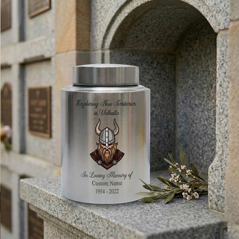 Personalized Valhalla Viking Nordic Runes Urn for Human Ashes, Exploring New Territories Norse Gift for Father Husband Brother, Memorial Keepsake Urn, Memorial Gift, in Loving Memory B0H1VSWJZL