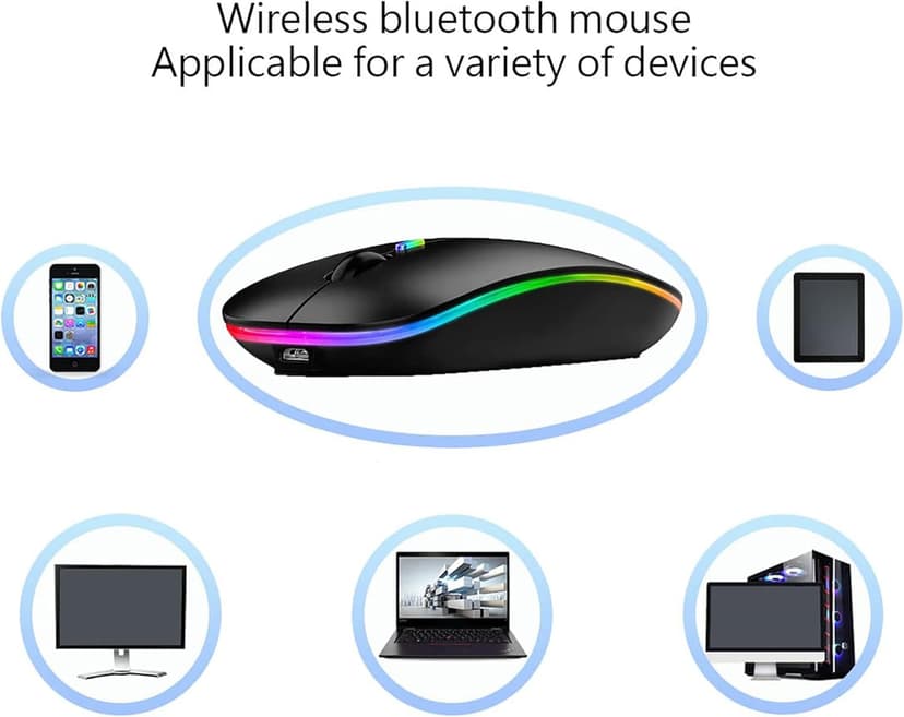 WREANU Wireless Bluetooth Mouse Rechargeable Laptop Mice with LED Lights Silent Slim Use(BT5.2 and 2.4G Portable USB) Dual Mode Computer Mouse for Laptop/iPad/Tablet/Apple/Computer/Mac (Black)