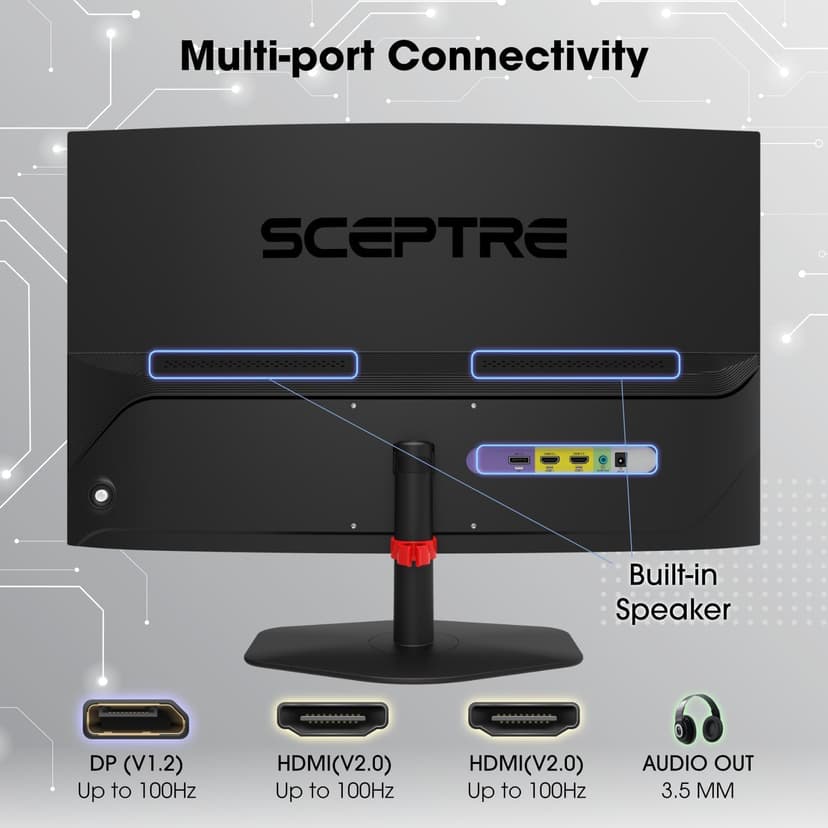 Sceptre Curved 27-inch Prime Gaming Monitor 1500R 100Hz HDMI X2 DisplayPort 1ms 100% sRGB, Build-in Speakers Machine Black 2025 (C275W-FW100T Series)
