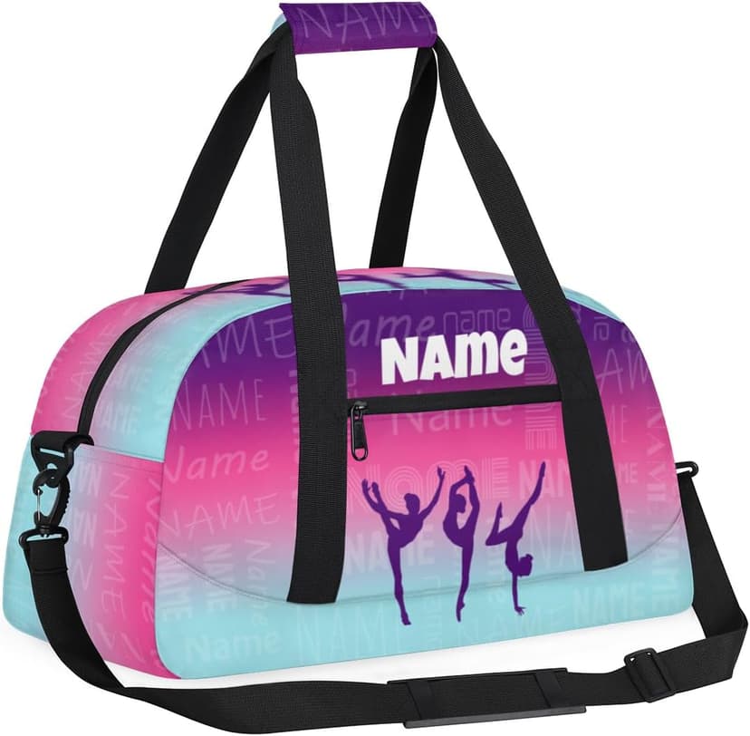 Opalaughs Custom Gymnastics Bag with Name Personalized Dance Bag Sport Gym Travel Duffel Bags for Women Weekender Overnight Duffle Bags