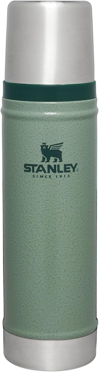 Stanley Classic Legendary Vacuum Bottle 20 oz | Wide Mouth with Leakproof Cup Lid | Keep Drinks Hot or Cold | Packable for Travel | Insulated Stainless Steel Thermos | BPA-Free | Hammertone Green