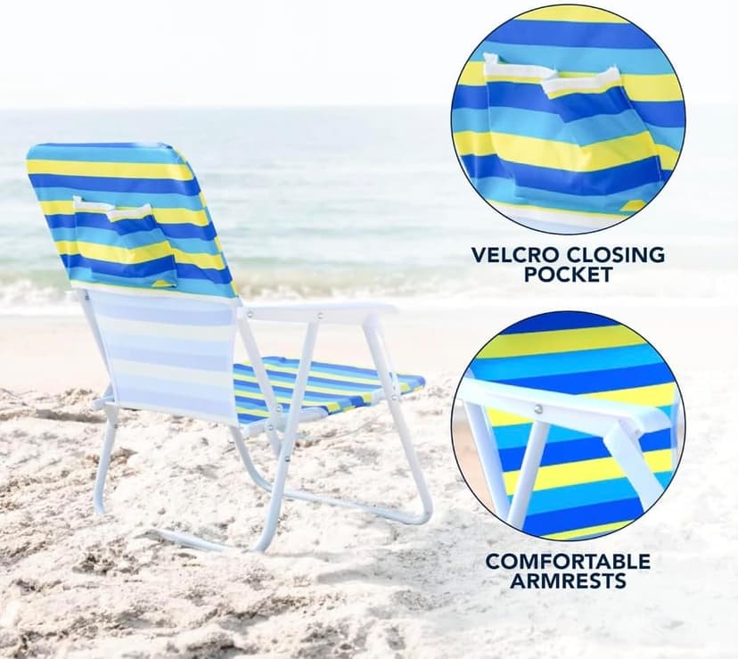 CARIBBEAN JOE Folding Beach Chair, 1 Position Lightweight and Portable Foldable Outdoor Camping Accessories with Carry Strap (Bold Stripe, 200lbs Capacity)