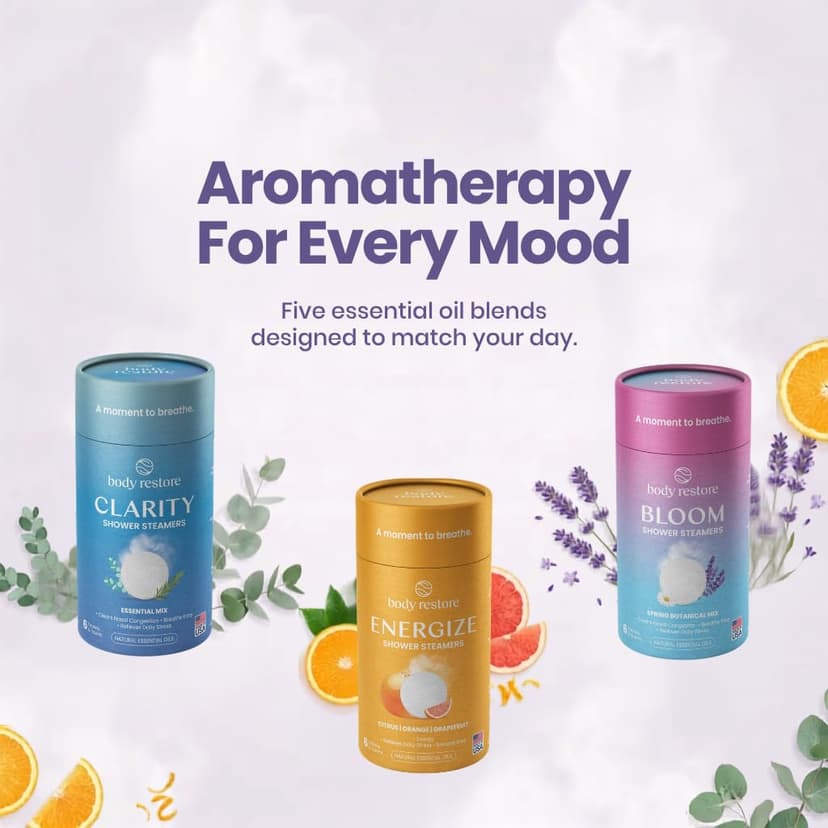 Body Restore Shower Steamers Aromatherapy 6 Pack - Birthday Gifts for Women, Men, Travel Essentials, Stress Relief, Relaxation, Self Care, Bath Bombs - Bloom