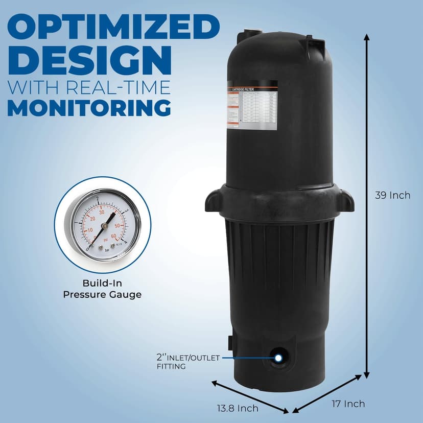 XtremepowerUS 200 sq/ft Pool Cartridge Filter for In-Ground Swimming Pool and Spa Pool Filter System for Pools Up to 72,000 Gallons, Black