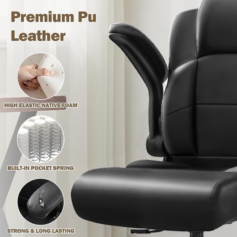 Ergonomic Drafting Chair,Tall Office Chair for Standing Desk with Flip-Up Armrests,Adjustable Foot Ring & Height, High Leather Executive Office Chair for Home,Drawing or Counter Height Use