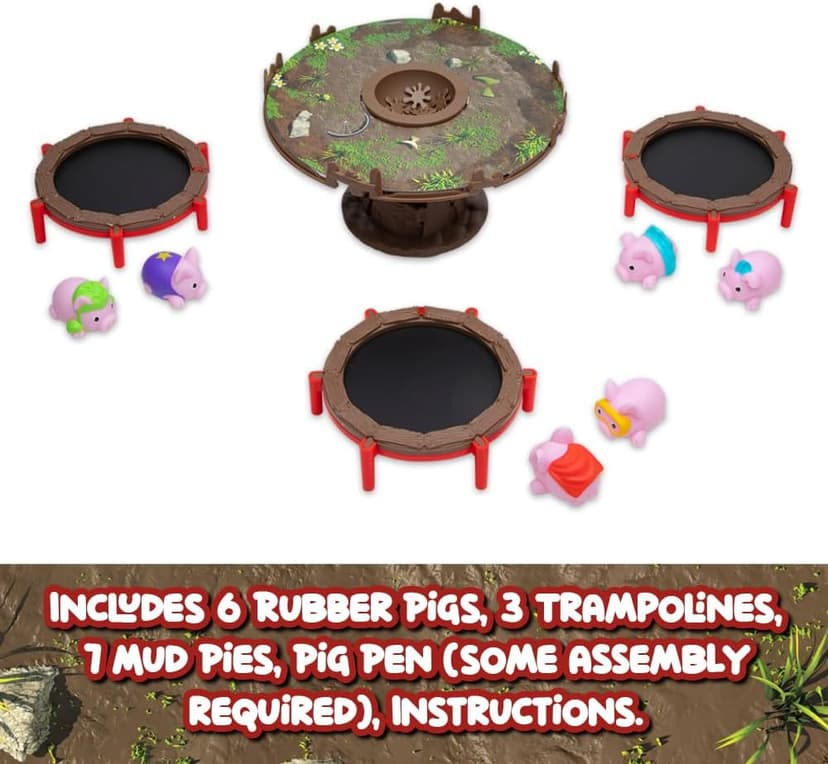 Pigs on Trampolines Board Games – Family Game, Kids Games, Multi-Player, Board Games for Family Night, Preschool Toys, The Muddiest Pig Wins The Game, Hand-Eye-Coordination Game, Ages 6+