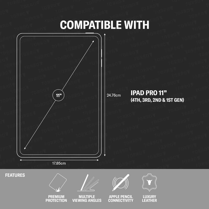 TORRO Case Compatible with iPad Pro 11” 4th / 3rd / 2nd / 1st Gen - Genuine Leather iPad Pro 11 2022 Case with Stand Function, Apple Pencil Connectivity and Wake Sleep Function (Dark Brown)