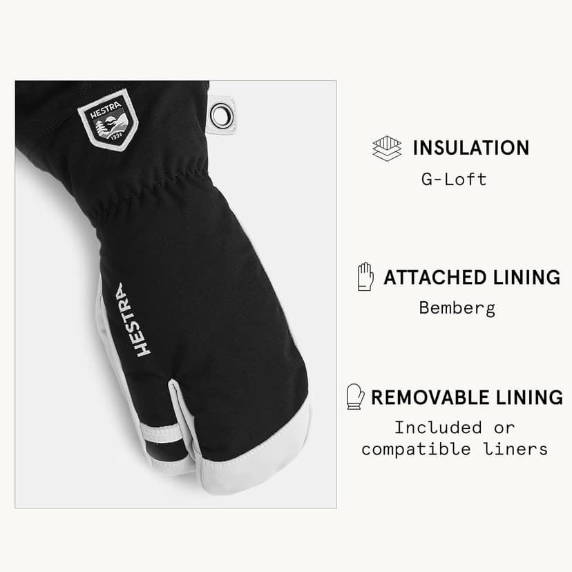 Hestra Army Leather Heli Ski Glove, 3-Finger Snow Glove for Skiing & Snowboarding for Men & Women