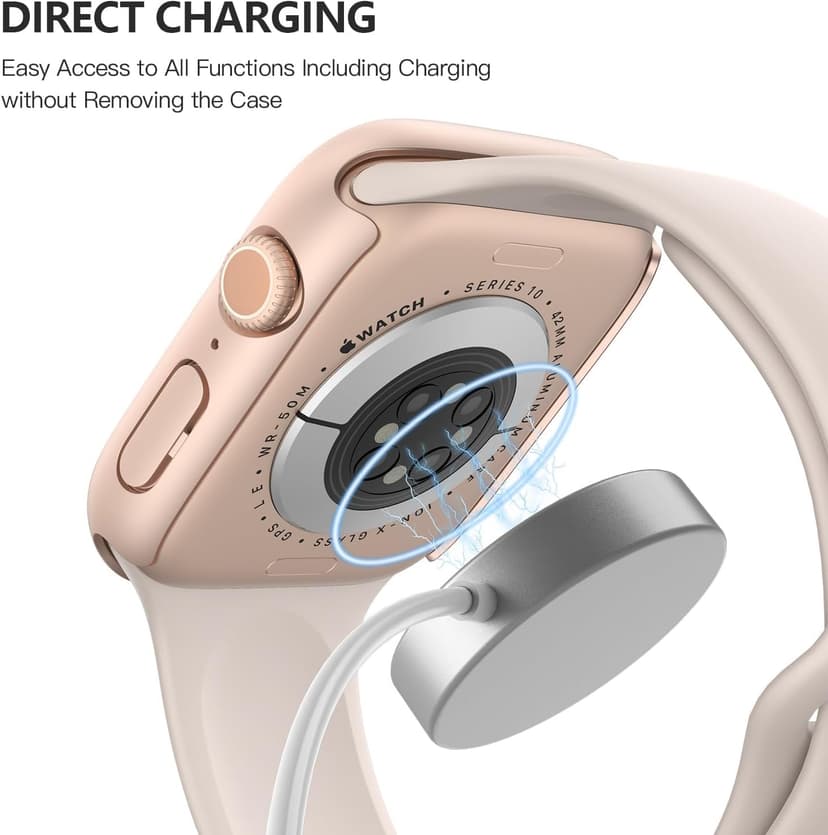 Misxi 2 Pack Tempered Glass Case Compatible for Apple Watch Series 11 (2025) Series 10 42mm, Hard PC Screen Protector Overall Protection Scratch-Resistant Cover for iWatch, 1 Rose Gold + 1 Transparent