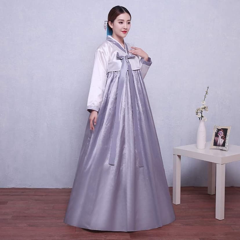 XINFU Korean Traditional Women's Hanbok Set Long Sleeve Colorful Dress Cosplay Costume
