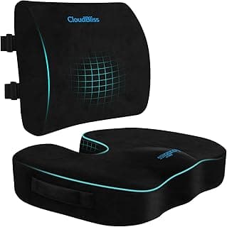 CloudBliss Lumbar Support Pillow & Seat Cushion Set for Office Chair, Desk Chair, Wheelchair & Car – Memory Foam Back Support, Ergonomic Chair Cushions, Sciatica Pain Relief, Home Essentials, Black