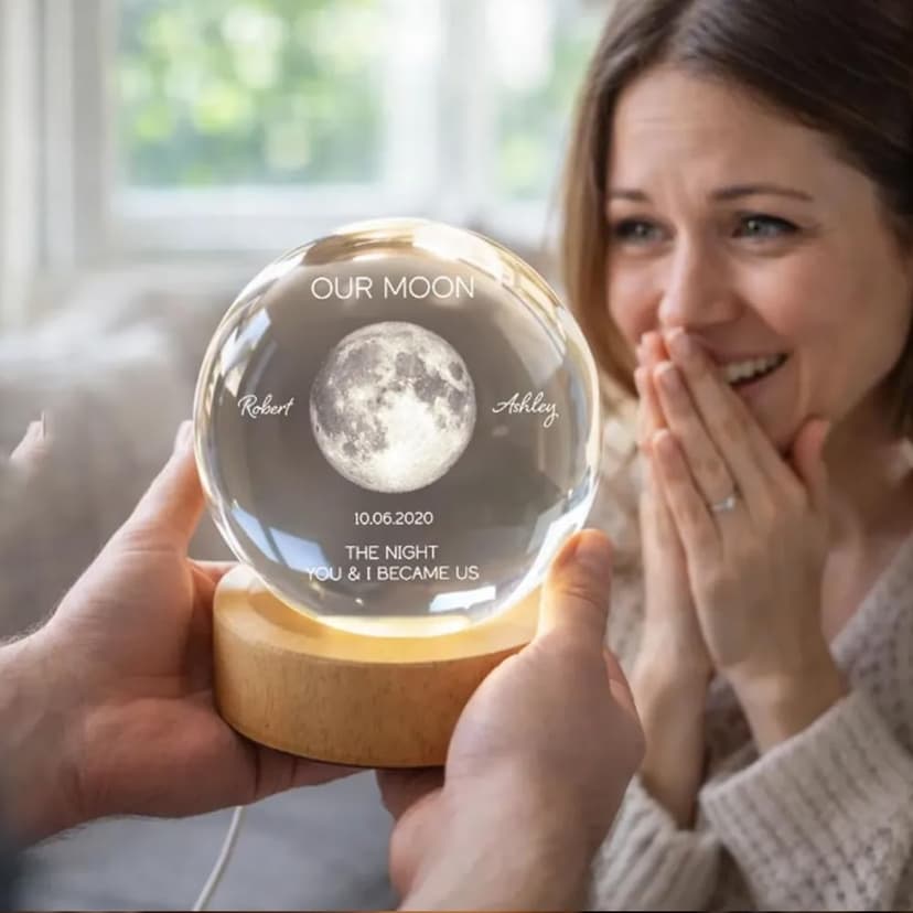 Evamall Personalized Our Moon Crystal Wedding Gift for Couples, Custom Memory Keepsake, Romantic Wedding Valentine’s Day Gift Anniversary for Boyfriend Girlfriend Wife Husband B0GQG78RNW