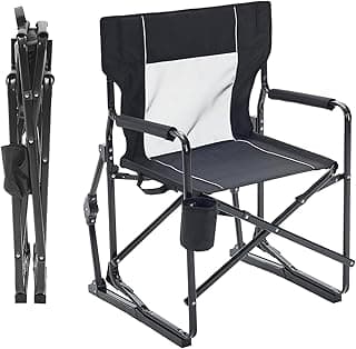 OLIXIS Outdoor Folding Rocking Chair for Adults, Portable Camping Lawn Chair with Mesh Back, Waterproof Armrests & Sturdy Frame, Foldable Seat for Patio, Beach, Camping, Black