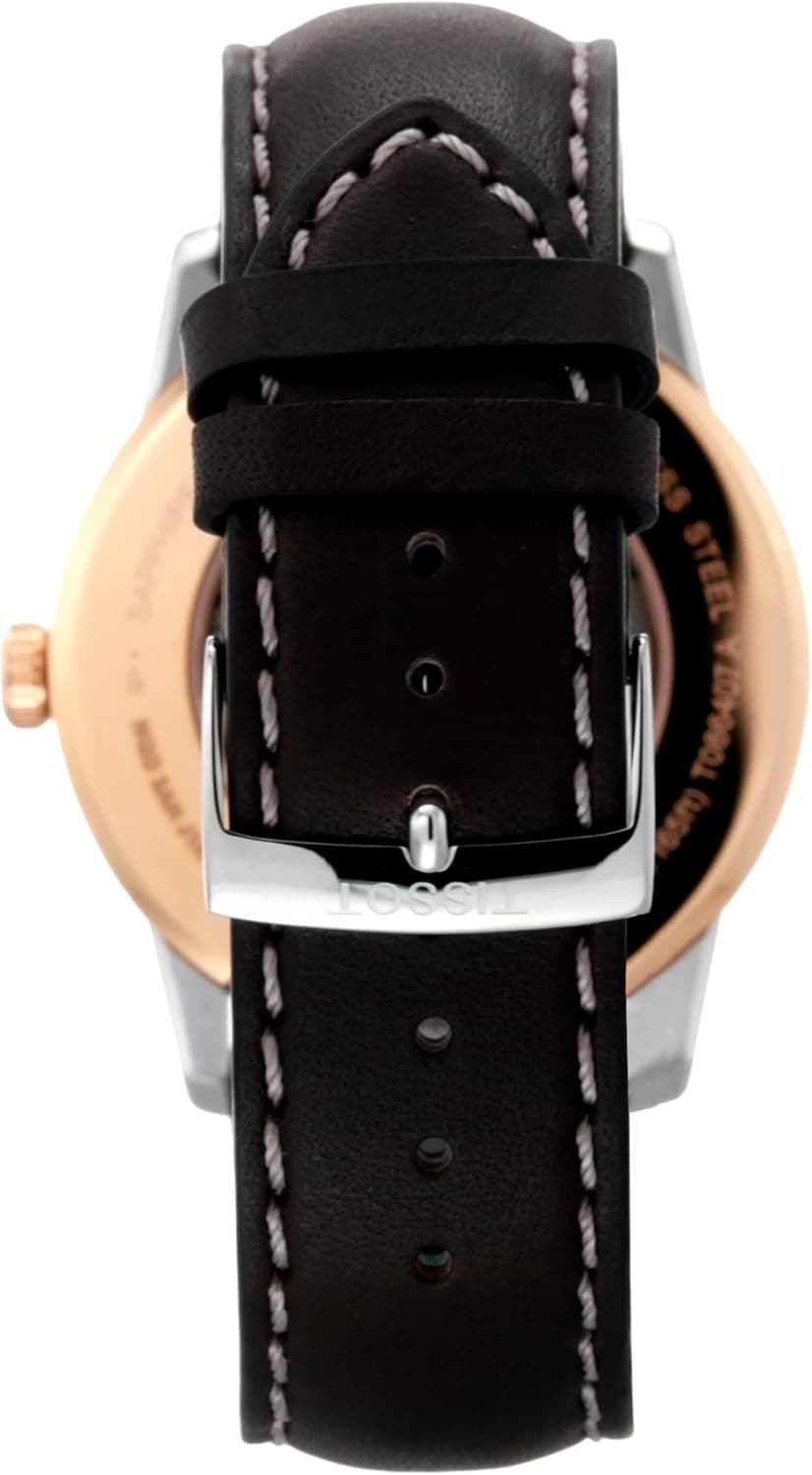 Tissot Mens Luxury 316L Stainless Steel case with Rose Gold PVD Coating Automatic Watch, Brown, Leather, 22 (T0864072606700)