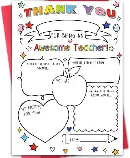 Fill in the Blanks,Teacher Thank You Gifts Idea from Kids Students with Envelopes,Premium 8x5.3 Inch Cardstock,Blank Inside Hongshan Thank You Card for Teacher,Funny Appreciation Card Gift Decoration B0DQC6YMVT