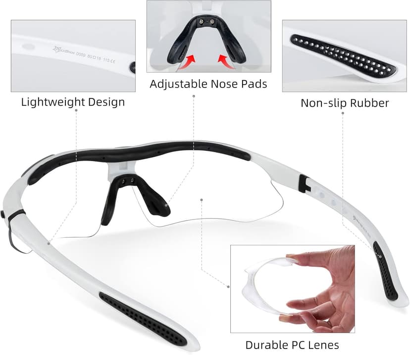 ROCKBROS Photochromic Sports Sunglasses Mens Pickleball Glasses Cycling Glasses MTB Sunglasses, with Removable Elasctic Band