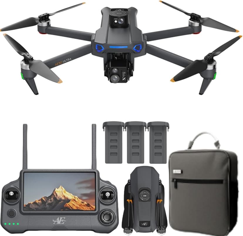 professional drone s with camera for adults 4K Video long range ,3-Axis Gimbal EIS 8K Camera drone with7.2'' HD Touch Screen on controller, 5G GPS Brushless Motor, Built-in Obstacle Avoidance 360 ，with Airdrop, 3 Batteries (black)
