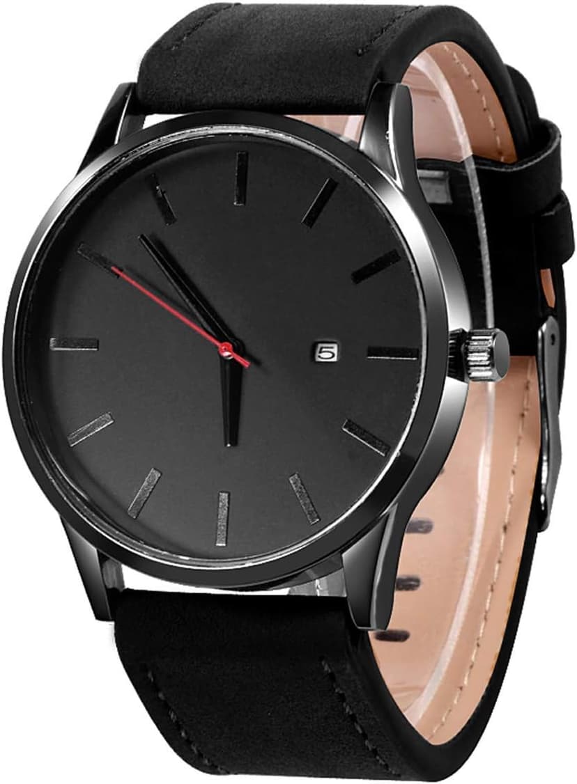 LsvtrUS Popular Low-Key Men's Quartz Wristwatch Minimalist Connotation Leather Watch (Black)