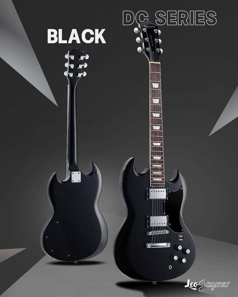 Leo Jaymz 39 Inch Solid Body Electric Guitar - Poplar Wood Body，Maple Neck and Laurel Wood Fretboard (Black)