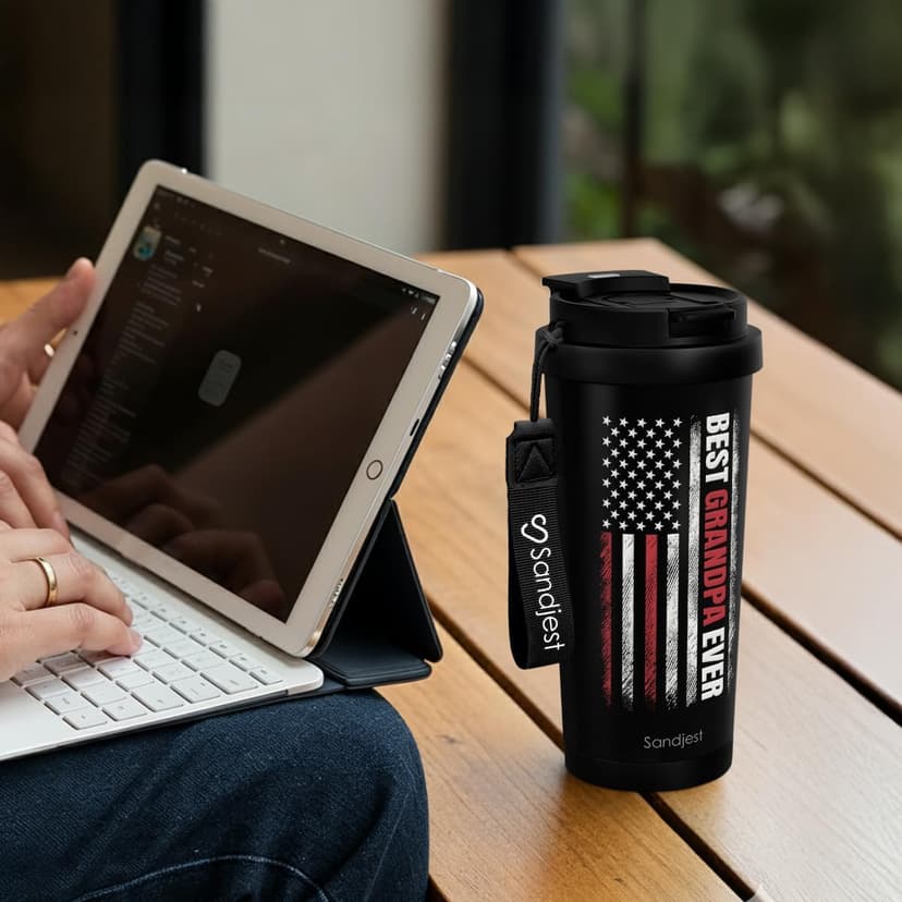 Grandpa Gift from Kids, Stainless Steel 2-in-1 Lid Coffee Tumbler 18 oz, Best Grandpa Ever Insulated Travel Mug for Men Granddads Grandfathers, Gift Idea for Birthday Christmas Fathers Day Retirement B0G4C5VMCR