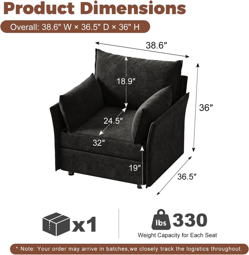 ABCASA Black Oversized Accent Chair with Removable & Washable Chenille Cover, Modern Mid-Century Upholstered Armchair, Deep Seat Comfy Reading Chair for Living Room, Pet & Kid Friendly