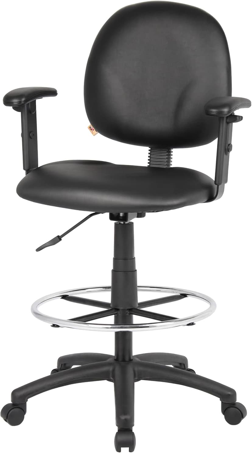 Boss Office Products B1691-CS Stand Up Caressoft Drafting Stool with Adjustable Arms in Black, Vinyl