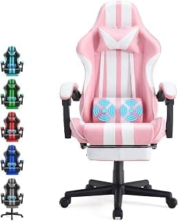 Ferghana Gaming Chairs with Footrest,Computer Game Chair,Massage Gaming Chairs,Christmas,Xmas Gift,PC Gaming Chairs for Adults Teens for Gaming Live Streaming Room(Pink,Racing Version)