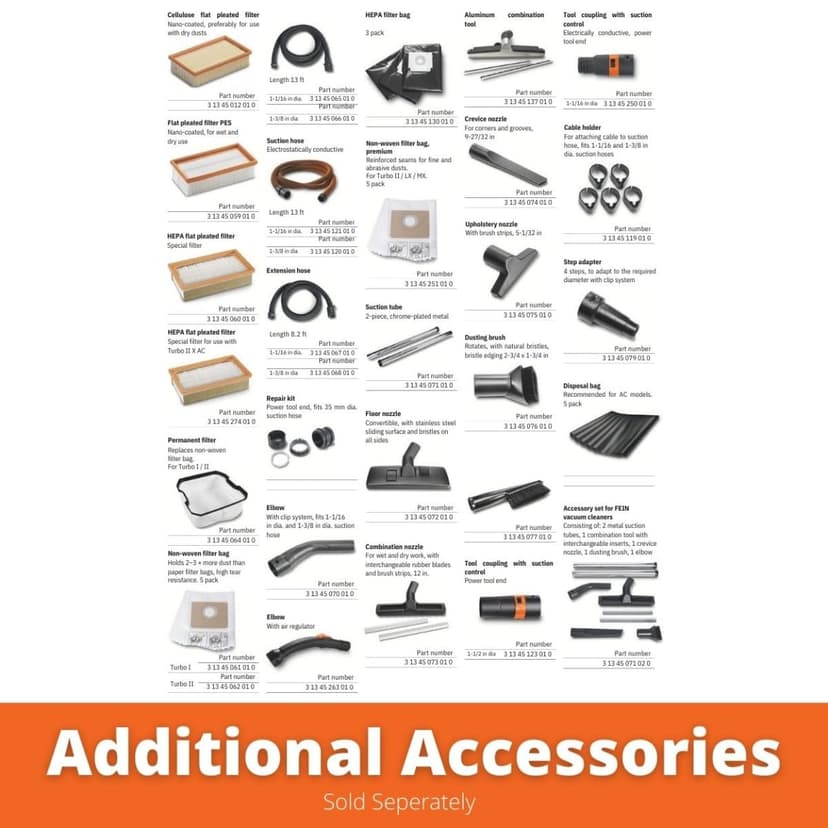 Fein Turbo I HEPA Pro Set Wet/Dry Dust Extractor - 5.8-Gallon Capacity, 151 CFM Suction, Anti-Static System, Quiet 66 dB Operation, Includes HEPA Filter and Accessories - 92037060990