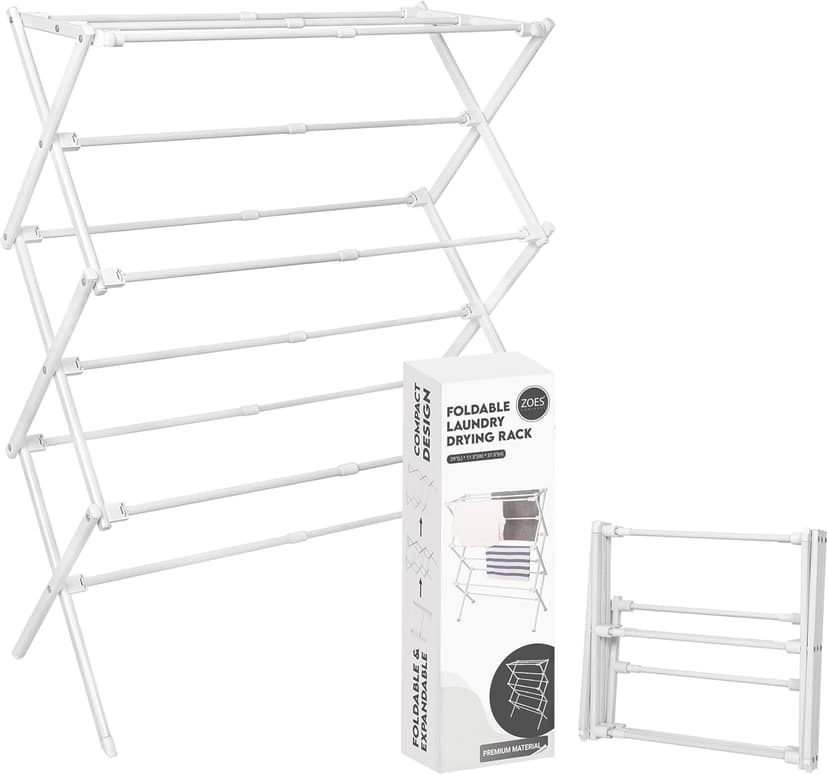 ZOES HOMEWARE 2026 Enhanced Clothes Drying Rack | Foldable Drying Rack Clothing for Laundry | Small Collapsible Portable Dryers for Laundry | Use for Indoor & Outdoor | White 37.5"x29"x12"