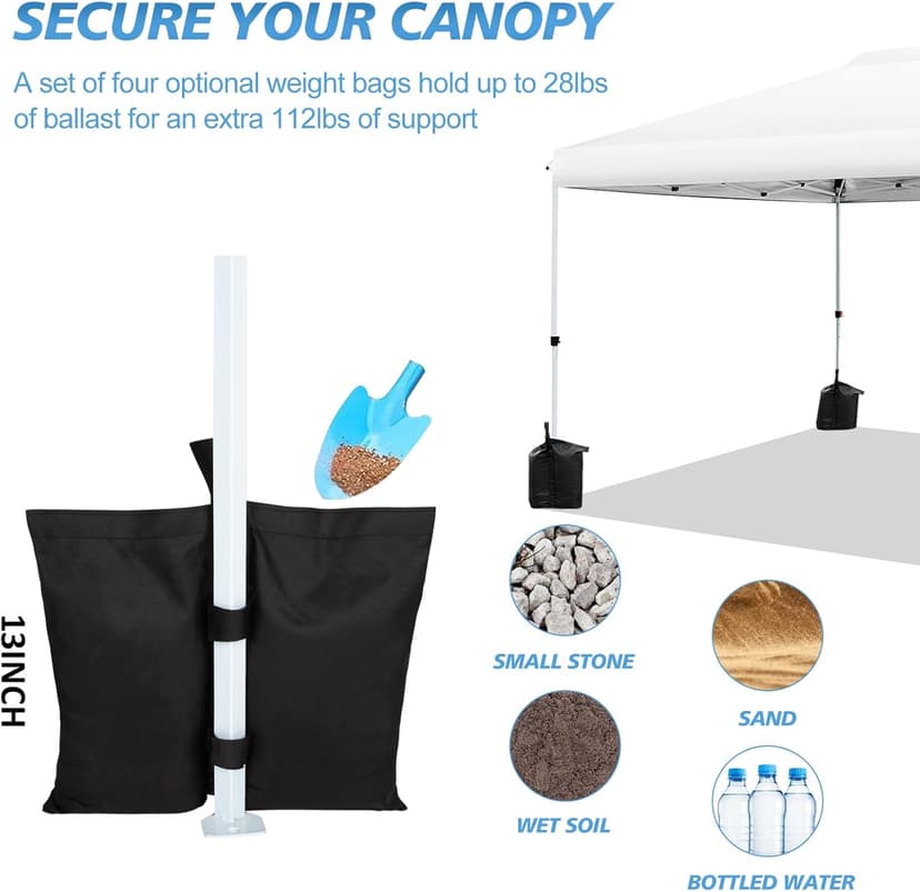 WEIZE Pop up Canopy Tent 10x10ft, 1-Button Push Setup, Instant Portable Shelter, Adjustable Height, Portable Roller Bag, 4 Weight Bags, Guy Ropes & Stakes Included, White