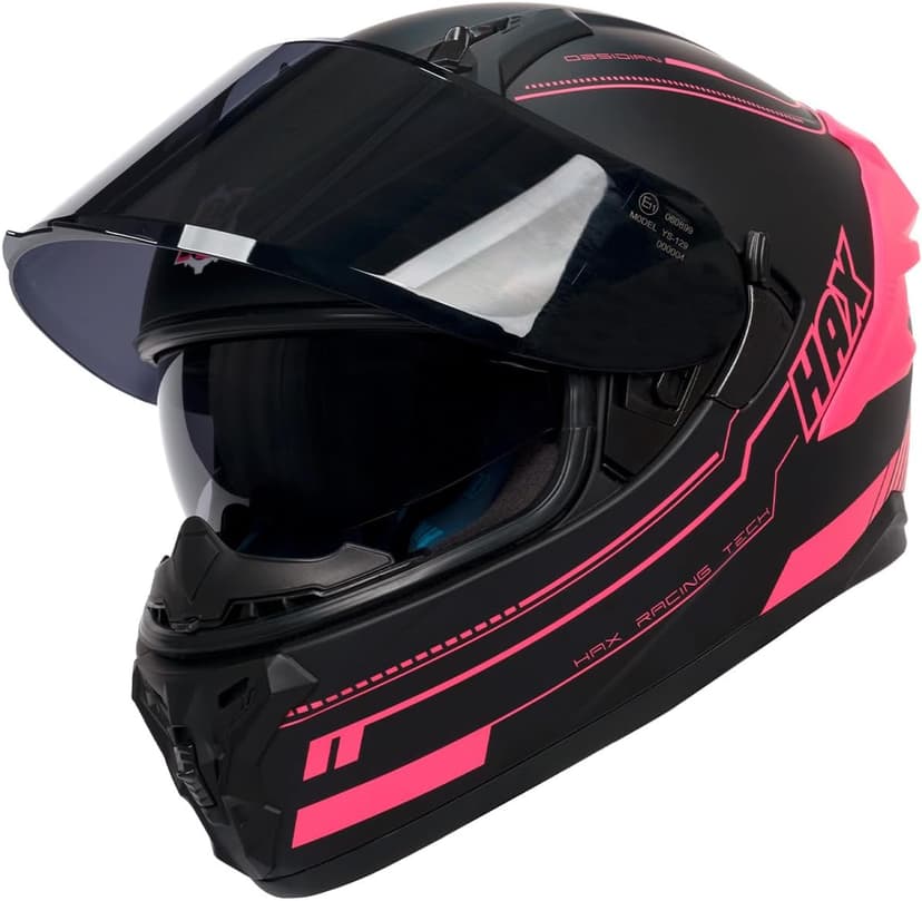 HAX Obsidian Pro Full Face Dual Visor Adult Motorcycle Helmet for Motorbike Street Bike with Pinlock Ready DOT Approved