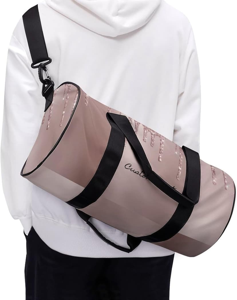 Aicihert Customized Travel Bag Personalized Rose Gold Glitter Pattern Duffle Bag with Name Large Capacity Sports Bag Custom Gym Bag for Women Men