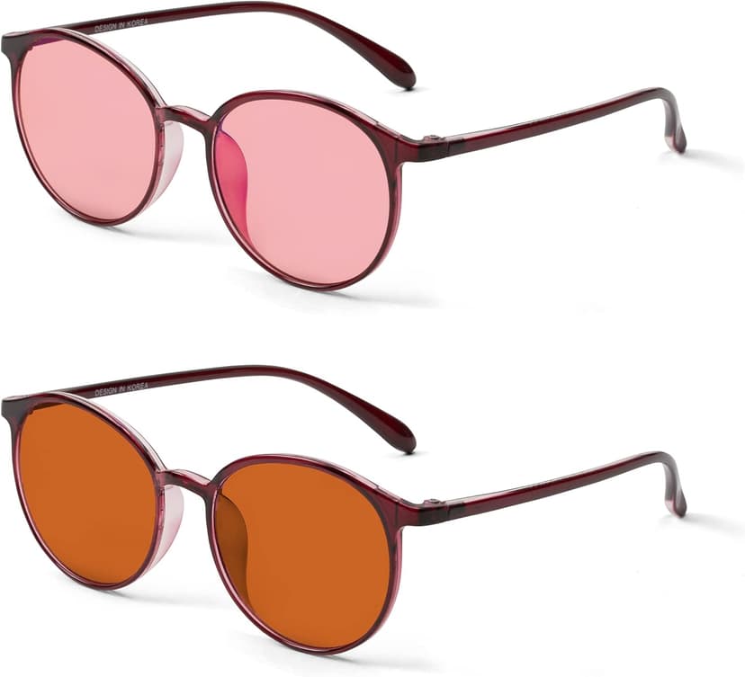BRADDELL Indoor FL-41 Rose & Outdoor FL-60 Brown Tinted Migraine Light Sensitivity Glasses for Fluorescent LED Glare, Photophobia and Concussion (MEDIUM)