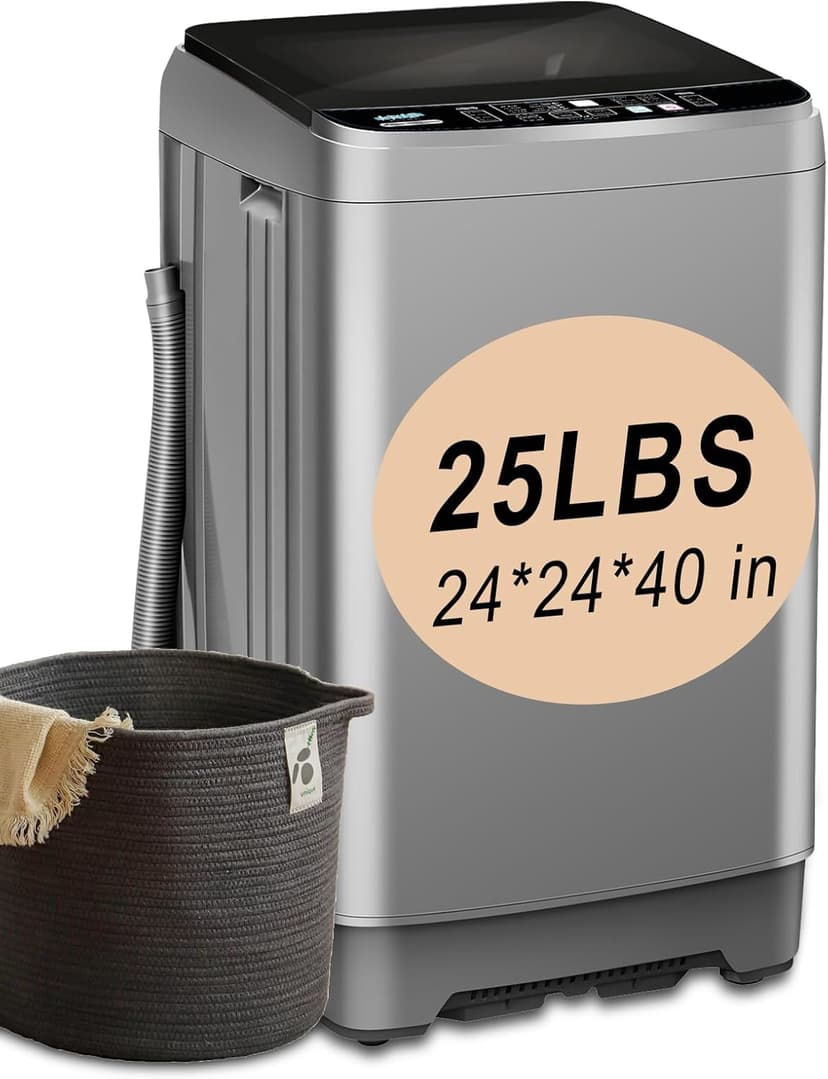 Full-Automatic Washing Machine 25 lbs Portable Washer 10 Wash Program & 8 Water Level with LED Display，Drain Pump, Come with a Glass Cover, Ideal for Apartments, RV, Camping, Grey