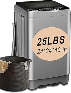 Full-Automatic Washing Machine 25 lbs Portable Washer 10 Wash Program & 8 Water Level with LED Display，Drain Pump, Come with a Glass Cover, Ideal for Apartments, RV, Camping, Grey
