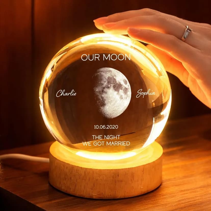 Evamall Personalized Our Moon Crystal Wedding Gift for Couples, Custom Memory Keepsake, Romantic Wedding Valentine’s Day Gift Anniversary for Boyfriend Girlfriend Wife Husband B0GQG78RNW