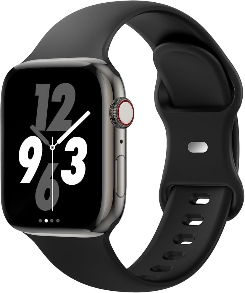 Sport Band Compatible with Apple Watch 38mm 40mm 41mm 42mm 44mm 45mm 46mm 49mm, Replacement Soft Silicone Strap Wristbands for iWatch Series 10/9/8/7/6/5/4/3/2/1 Ultra SE Women Men, Black