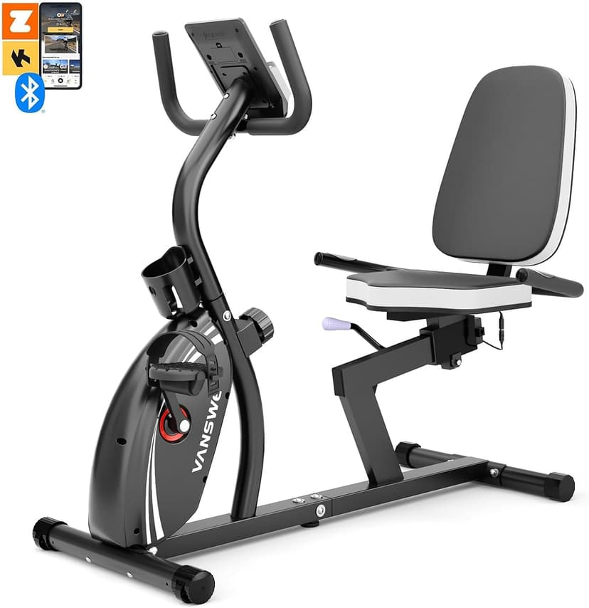 VANSWE Recumbent Exercise Bike for Adults Seniors - Recumbent Bikes for Home with Magnetic Resistance, Bluetooth and App Connectivity, Pulse Sensor