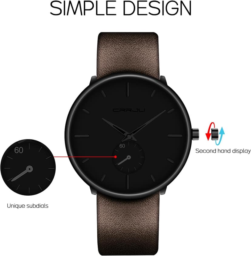 FIZILI Mens Watches Ultra-Thin Minimalist Waterproof-Fashion Wrist Watch for Men Unisex Dress with Leather Band