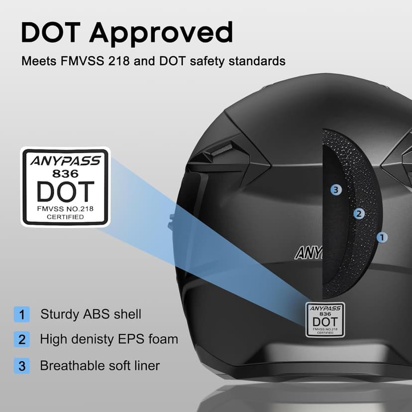 Motorcycle Helmets for Adults, Open Face Motorcycle Helmet with Dual Visor, Casco para Moto DOT Certified, ATV Dirt Bike Snowmobile Motocross Helmet for Men Women, Quick Release Strap, AP-836