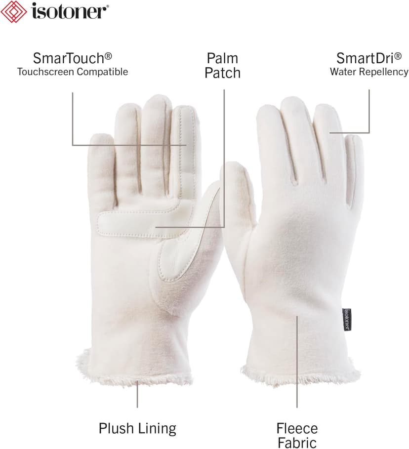 isotoner womens Stretch Fleece Gloves With Microluxe Lining and Smart Touch Technology